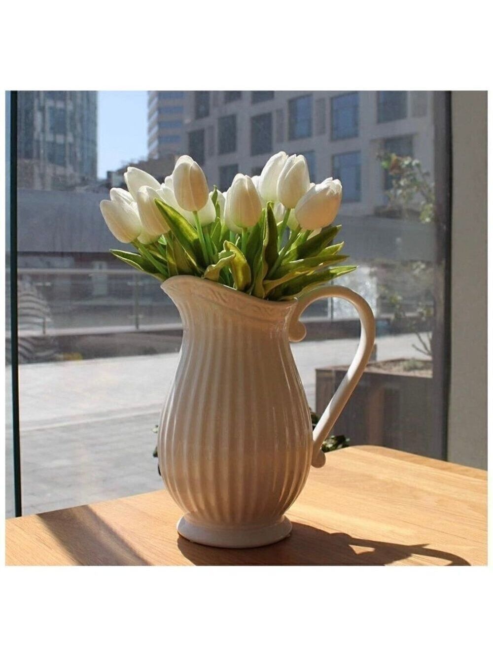 Artificial Creamy White Tulip Stems Bouquet 20 Stems 14 inch Realistic Look Fake